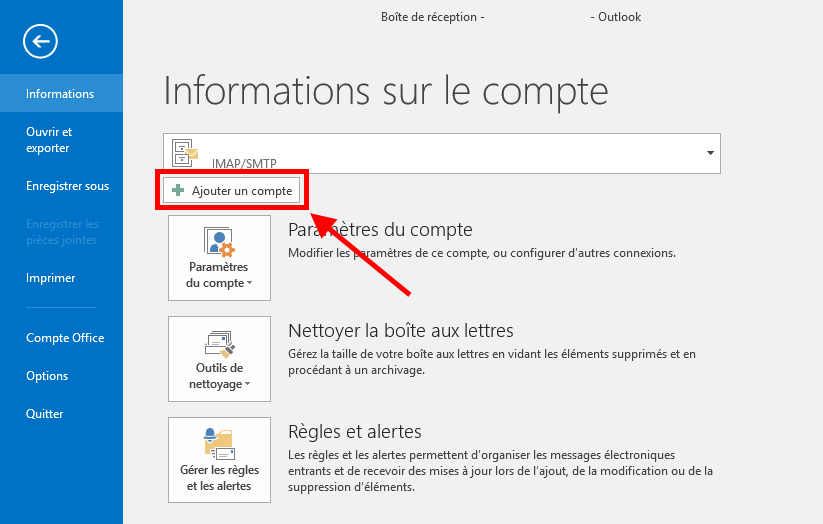 Ajouter un compte dans Microsoft Outlook
