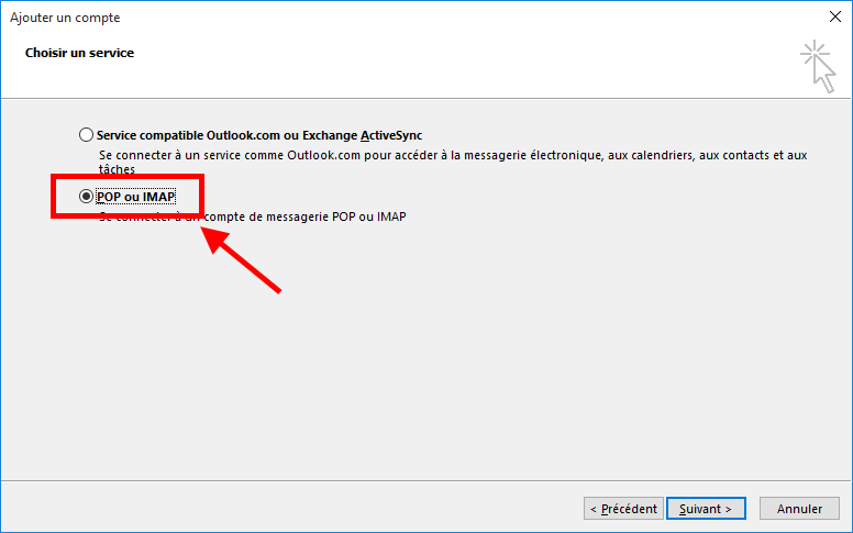 Création d'un compte POP ou IMAP dans Microsoft Outlook