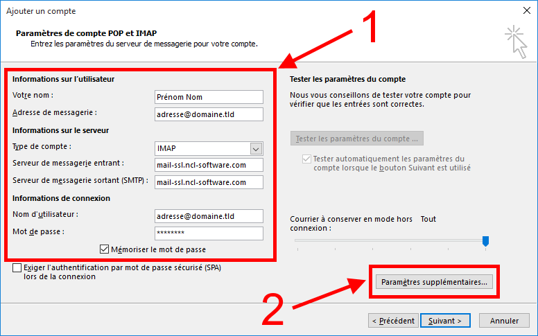 Création d'un compte IMAP dans Microsoft Outlook