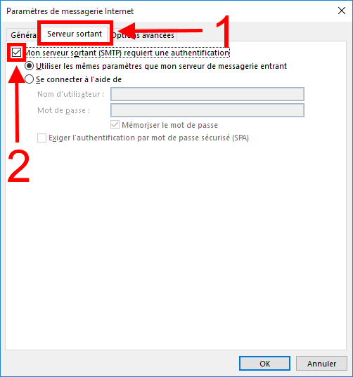 Serveur SMTP dans Microsoft Outlook